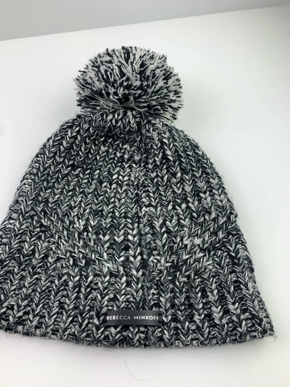 REBECCA MINKOFF Pom-Pom Beanie Hat & Arm Warmer Glove Set Winter Marled